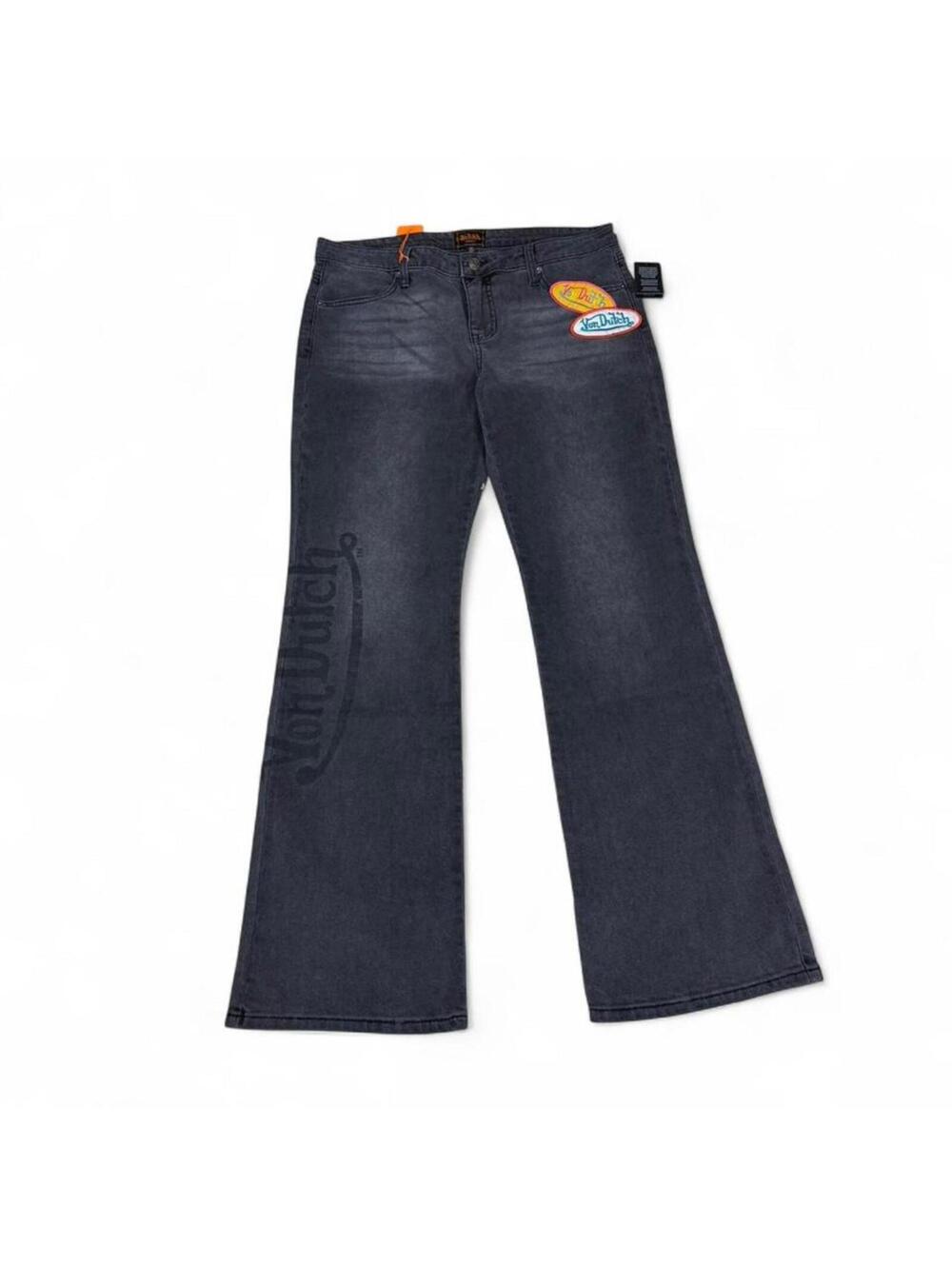 Von Dutch black denim jeans with patchwork design